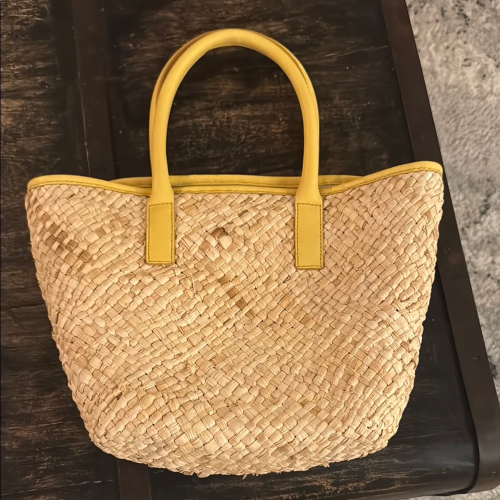 J. Crew Tan and Yellow Woven Tote